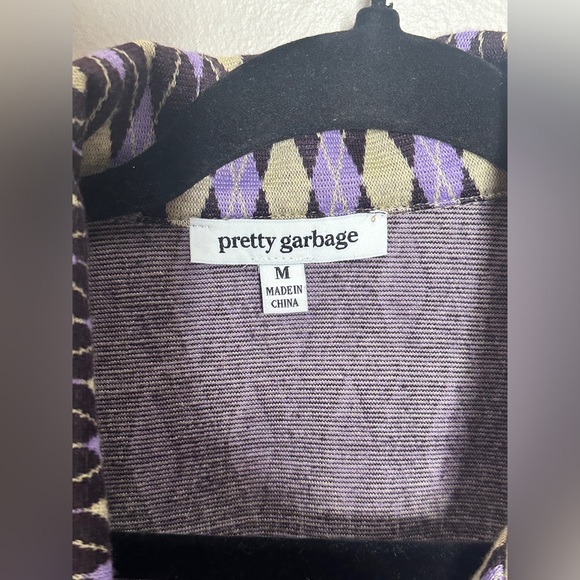 Pretty Garbage Cropped Argyle Short Sleeve Lightweight Sweater Top - Picture 2 of 3